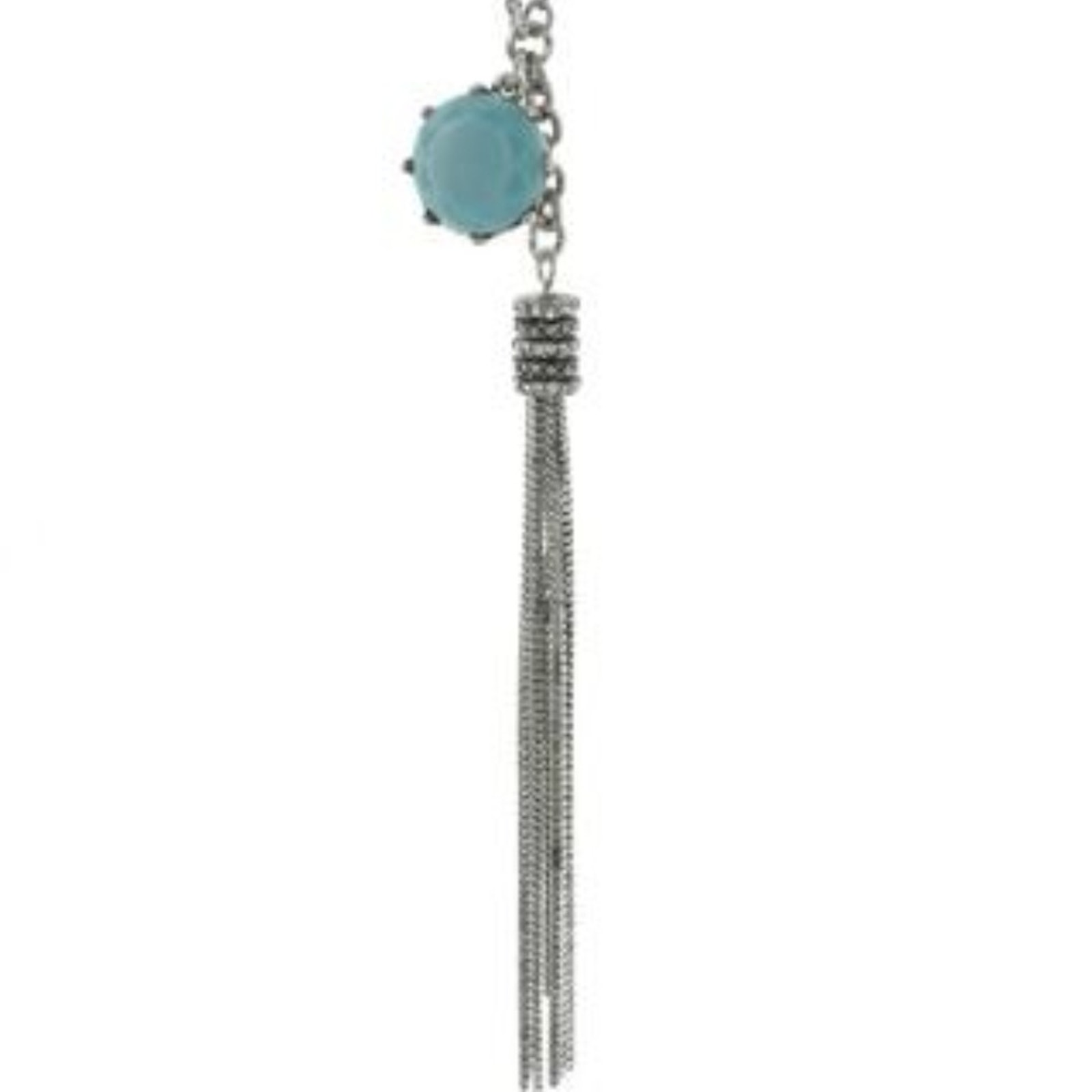 Mia Mickie Stone Chain Tassel Necklace Blue Silver 15$